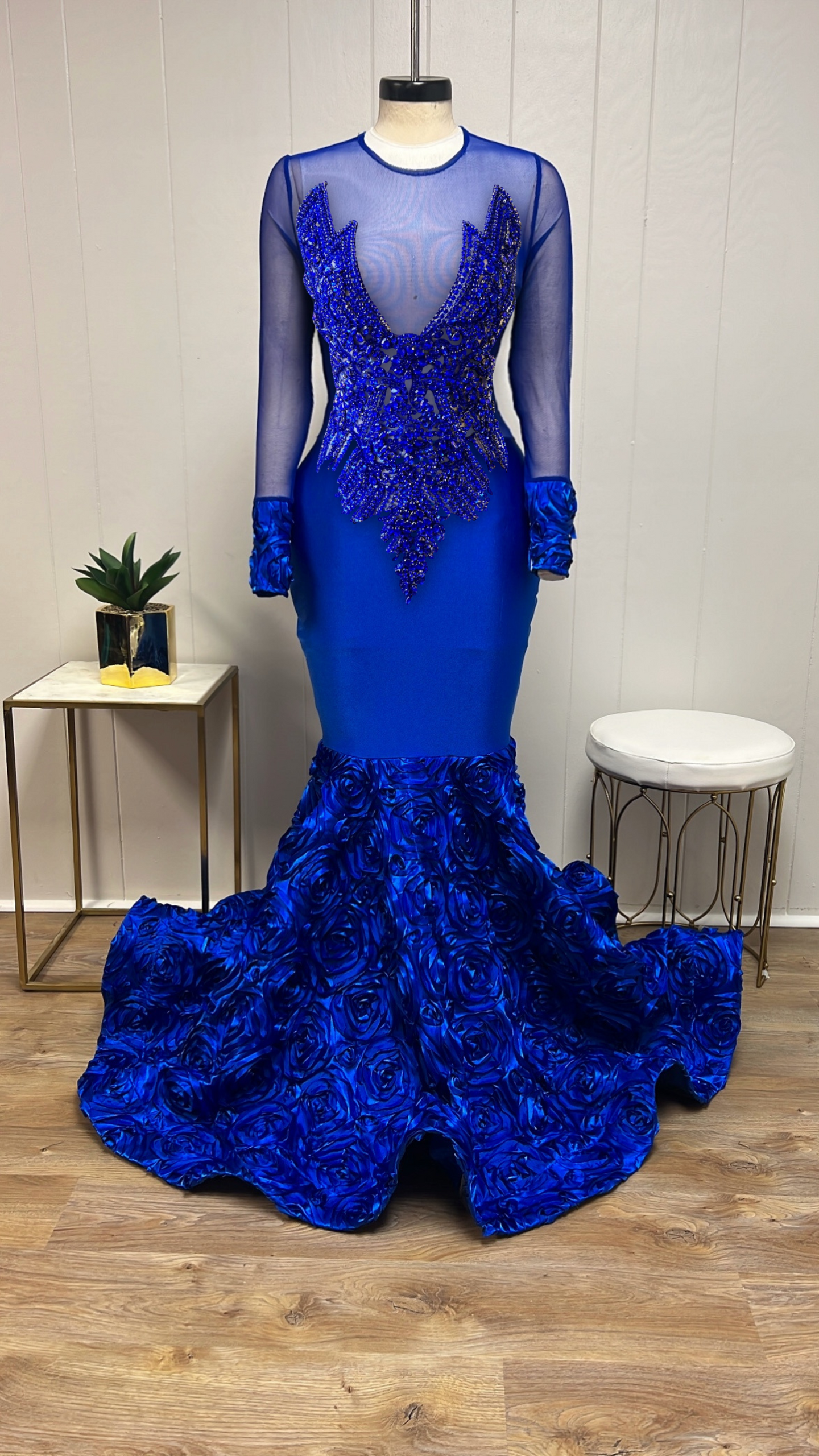 Blue rhinestone prom sales dress