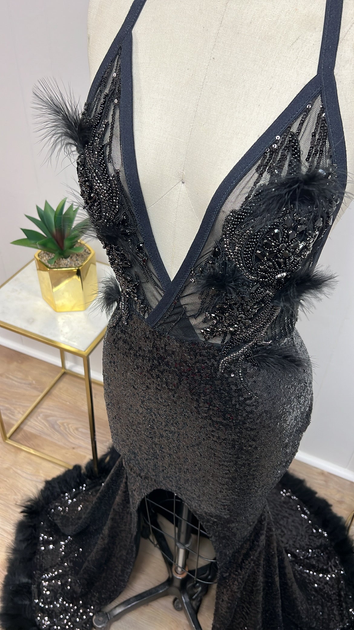 Black Jewel Sequin Feather Gown Black Jewel Sequin Feather Gown